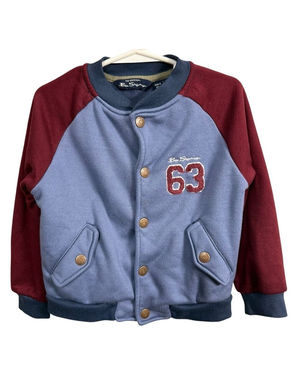 Ben‎ Sherman Kids Varsity Jacket Blue Burgundy 63 Logo Snap Front Size 4T